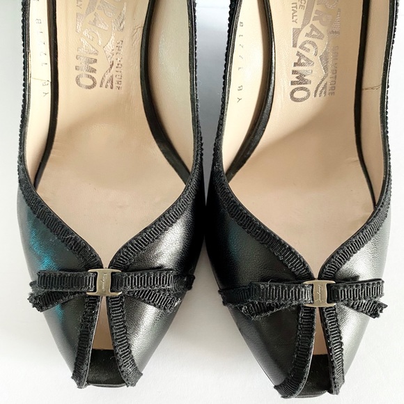 Salvatore Ferragamo ‘Genie’ Leather Peep-Toe Wedge - Picture 4 of 14